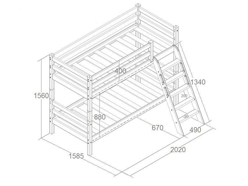 Чертеж двухъярусной кровати из лдсп